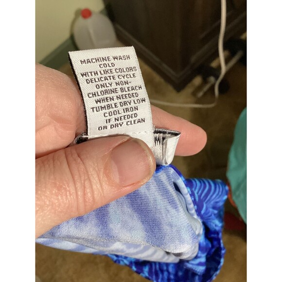 Carmen Marc Valvo Size L Blue Teal Animal Leopard Print 3/4 Sleeve Pullover Top - Picture 7 of 7